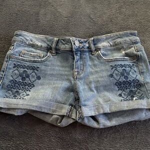 Aeropostale Blue Patterned Jean Shorts